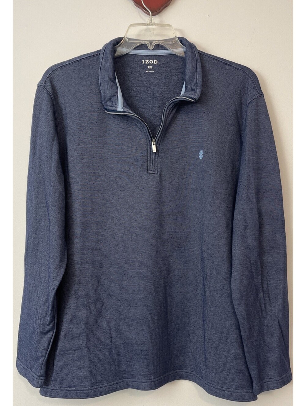 IZOD Mens 2xl Blue Ribbed Pullover 1/4-Zip Collared Lightweight Sweater! A3703